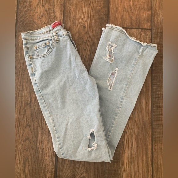VTG Fadannu Denim Y2K Distressed Low-Rise Vintage Bootcut Stretch Jeans Size 26” - Picture 1 of 10
